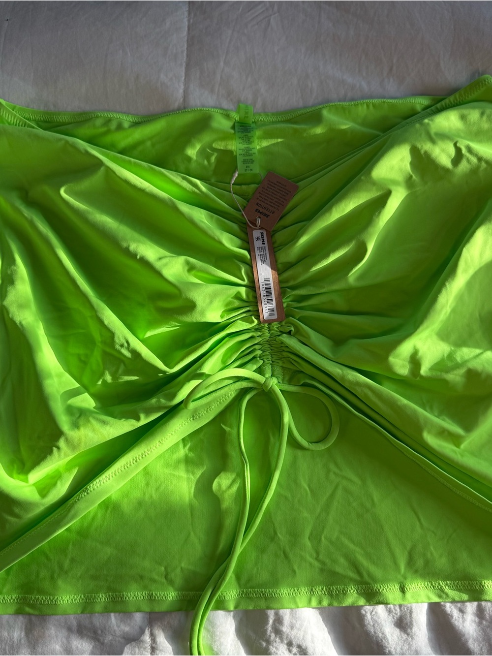 SKIMS Neon Lime Ruched Drawstring Swim Coverup